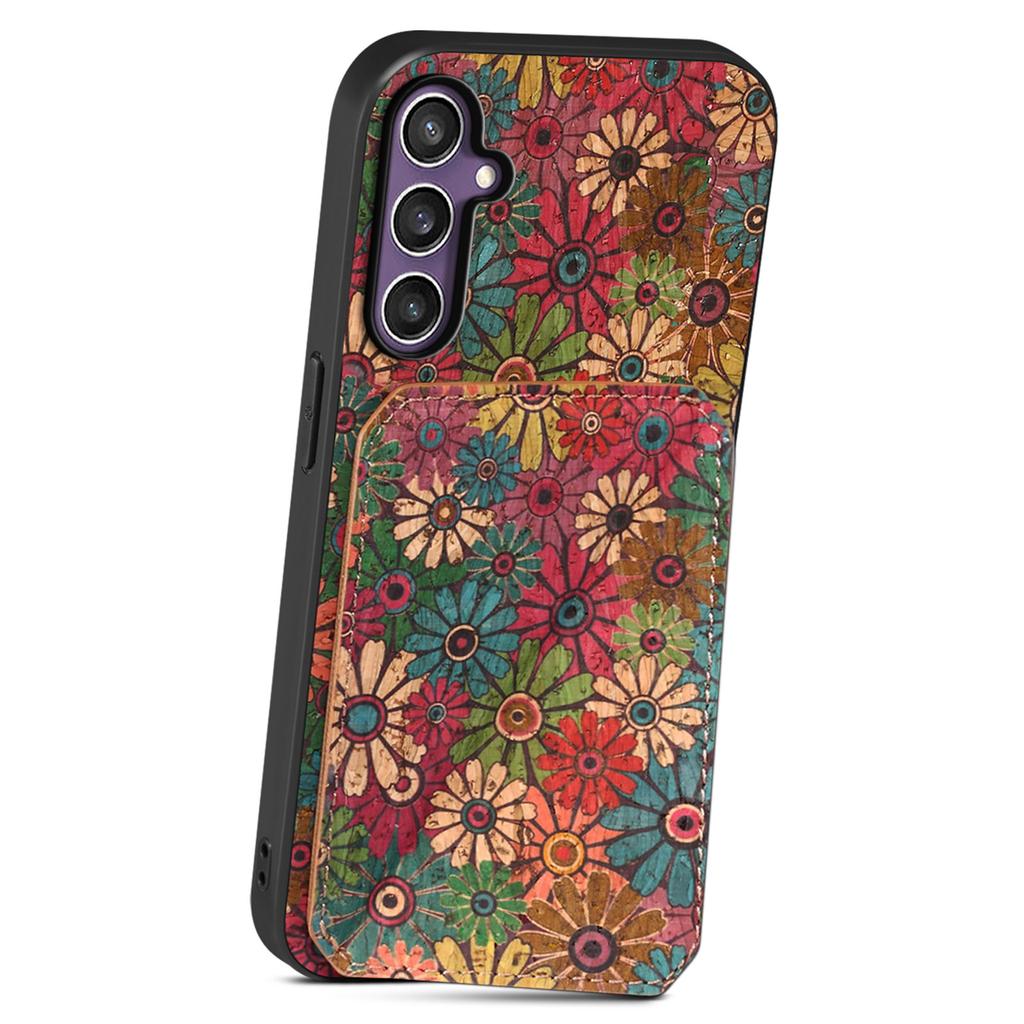 For Samsung Galaxy S25 Case with Card Holder Kickstand Flowers Design Leather Phone Cover