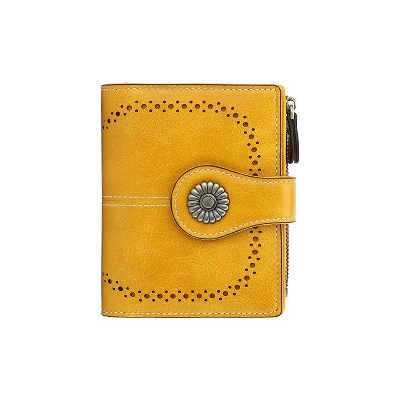 Portafoglio da Donna RFID Anti-Magnetico - Corto in Pelle Retro Olio Cera Europea & Americana, Portamonete Multi-Scomparti per Carte.
