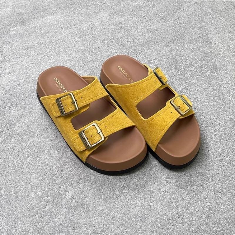 Leather Platform Slippers Women's Wear Spring and Summer New Belt Buckle One-word Drag Versatile Sandals