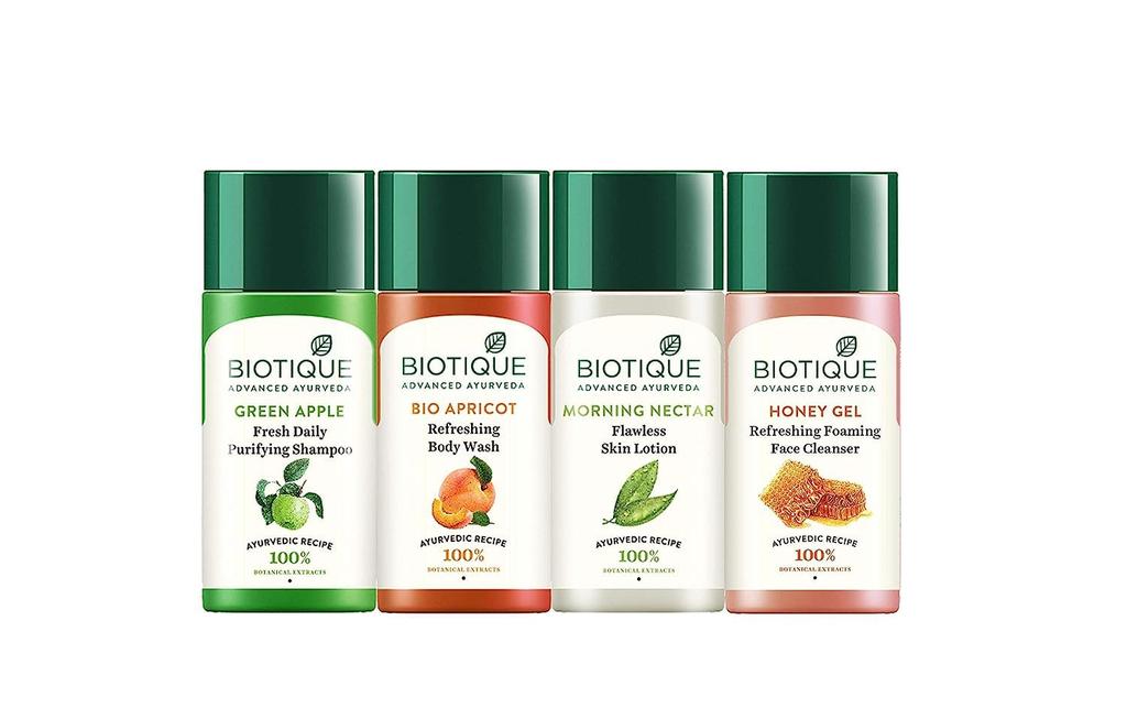 Biotique Travel Kit | Includes Green Apple, Bio Apricot, Morning Nectar & Honey Gel | Mini Skincare & Haircare Essentials for Travel | Enriched Wit