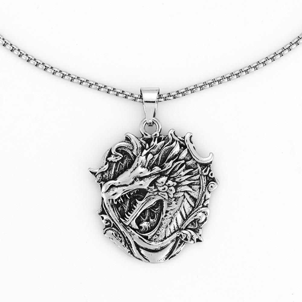 Retro Faucet Men's Distressed Embossed Dragon Brand Accessories Pendant Necklace