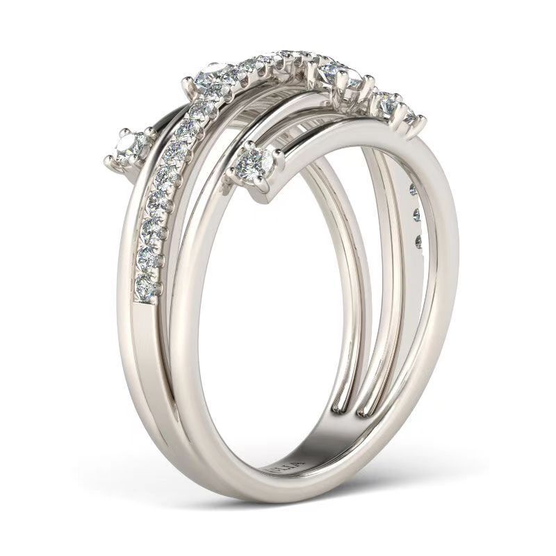 Viya Sparkling Diamond Micro-Set Zircon Ring, Creative Women'S Cross-Color Separation Ring