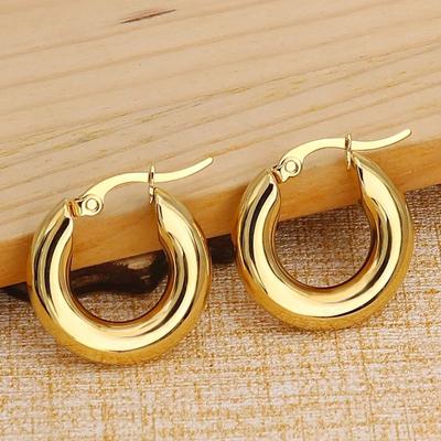Gold Color Stainless Steel Hoop Earrings for Women 2022 New Fashion Round Smooth Thick Jewelry Ins Trendy Metal Gifts