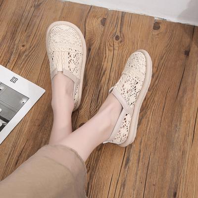 Flat-bottomed Mesh Single Shoes Women's Hollow Sandals Women's Breathable Mesh Shoes One Pedal Soft-soled Spring and Summer Work Shoes