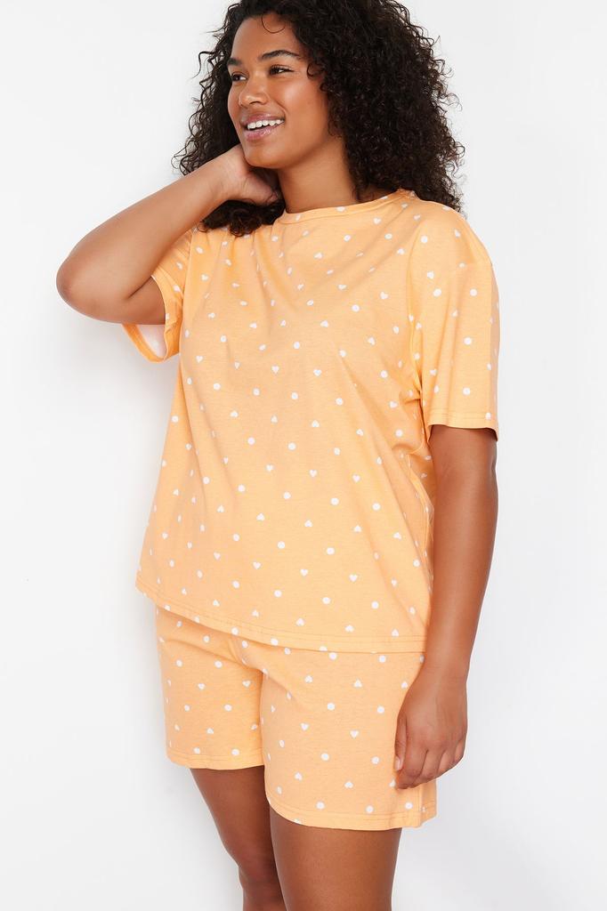 Women's Style Plus Size Light Yellow Teddy Bear Printed Knitted Pajama Set