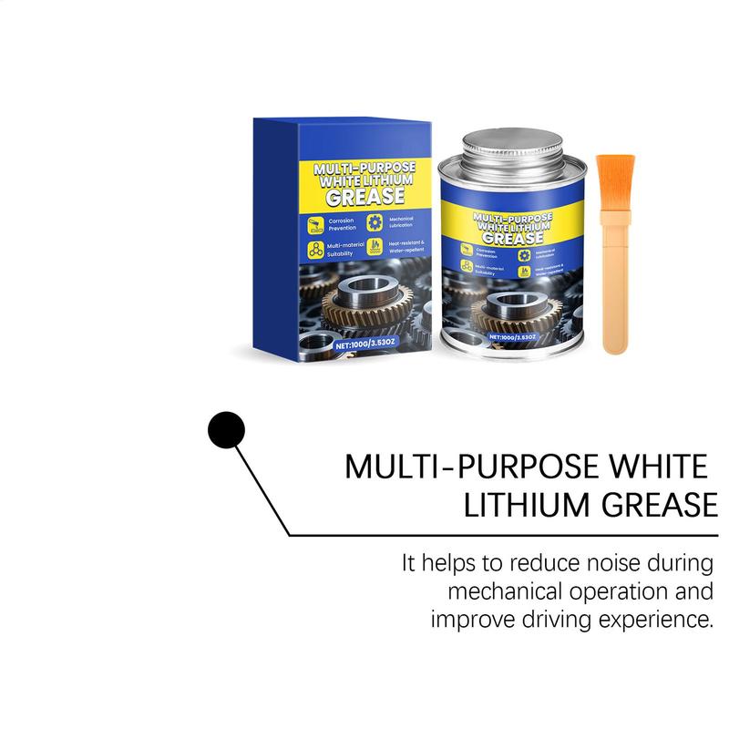 White Lithium Grease 100g Multi-Purpose Lubricant with Brush for Automotive, Industrial, Marine Use On Chains, Bearings, Hinges