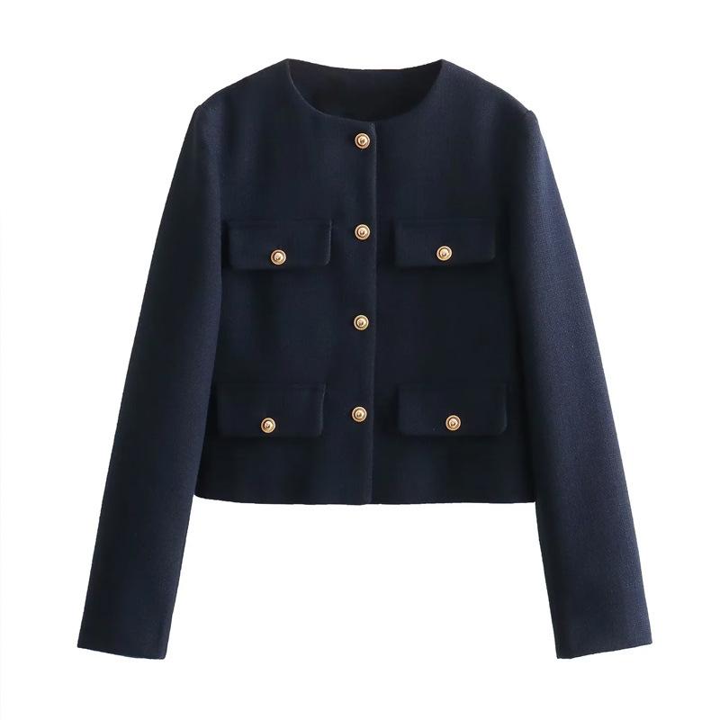 Chaqueta de tweed corta para mujer, abrigo elegante de manga larga con botones, abrigos cortos para mujer, otoño y primavera