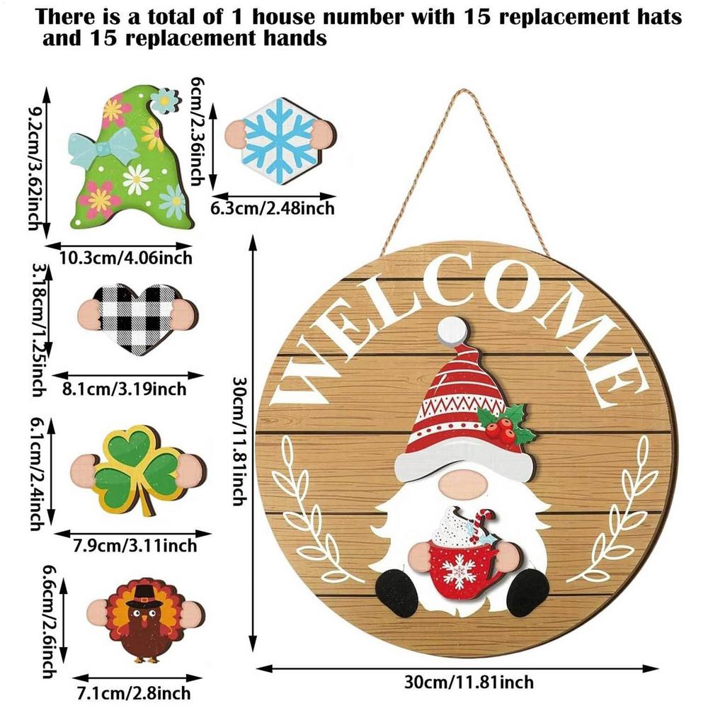 Gnome Door Sign Interchangeable Design Magnet Pieces Halloween Gnome Welcome Sign Home Front Door Christmas Party Decorations