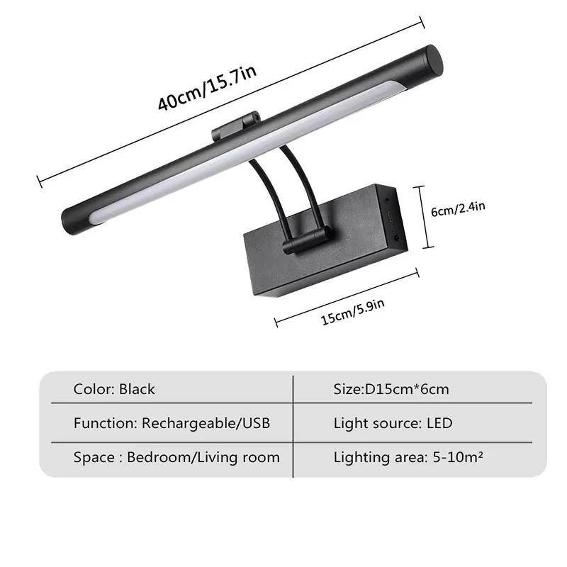 LRechargeable Wall Sconce Adjustable Black Gold For Living Room Backdrop Bedroom Bedside Mirror Front Counter Dormitory LED Lamp