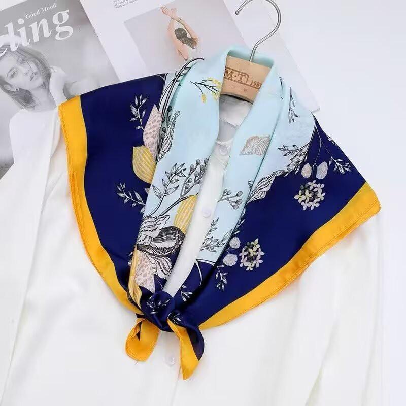 70x70cm Lightweight Cotton Silk Square Scarf With Boho Floral Print Breathable Neck Wrap Women