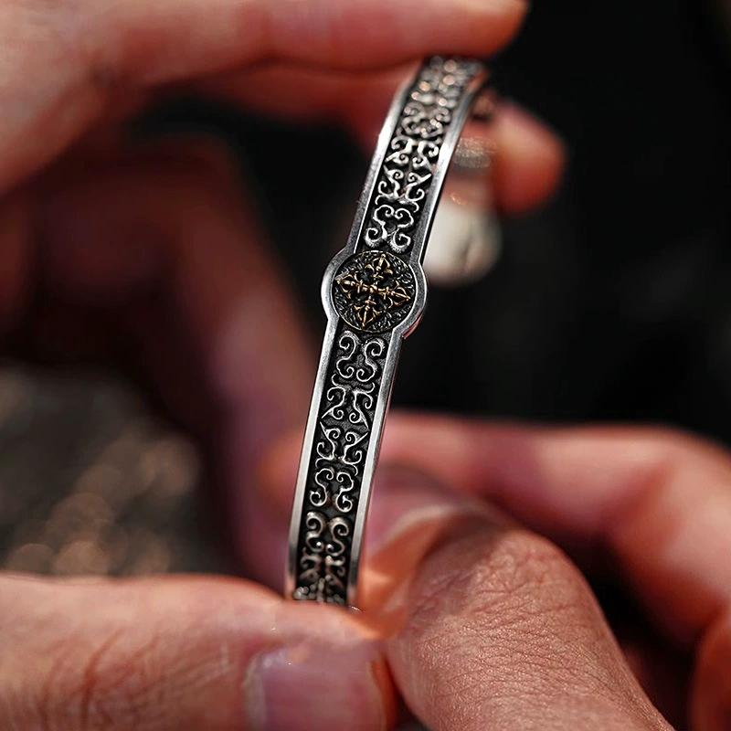 Retro Cross Vajra Bangle For Male Opening High Level Thai Silver Jewelry Chinese the Zang Nationality Style Bangles KOFSAC