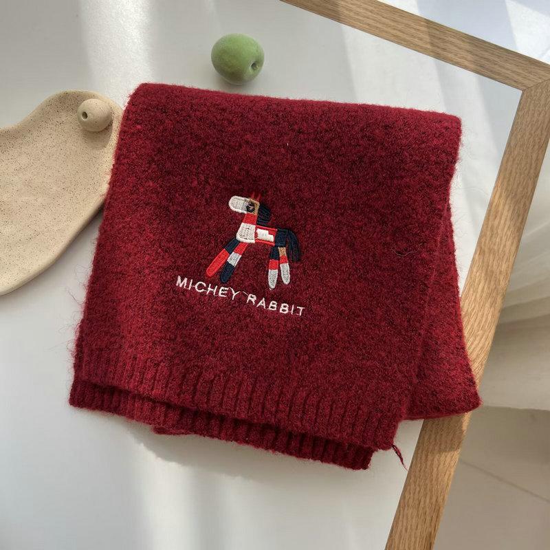 Korean Cute Pony Embroidered Scarf Women's Winter Fashion Versatile Atmosphere Warm and Cold Knitted Scarf Couple