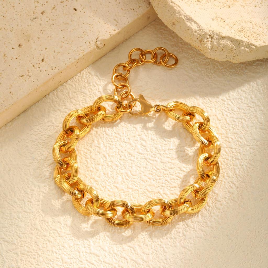 Gold Color Stainless Steel Chunky Chain Bracelet For Women, Thick Twist Texture Charm Bracelet, Simple Luxury Jewelry Gift