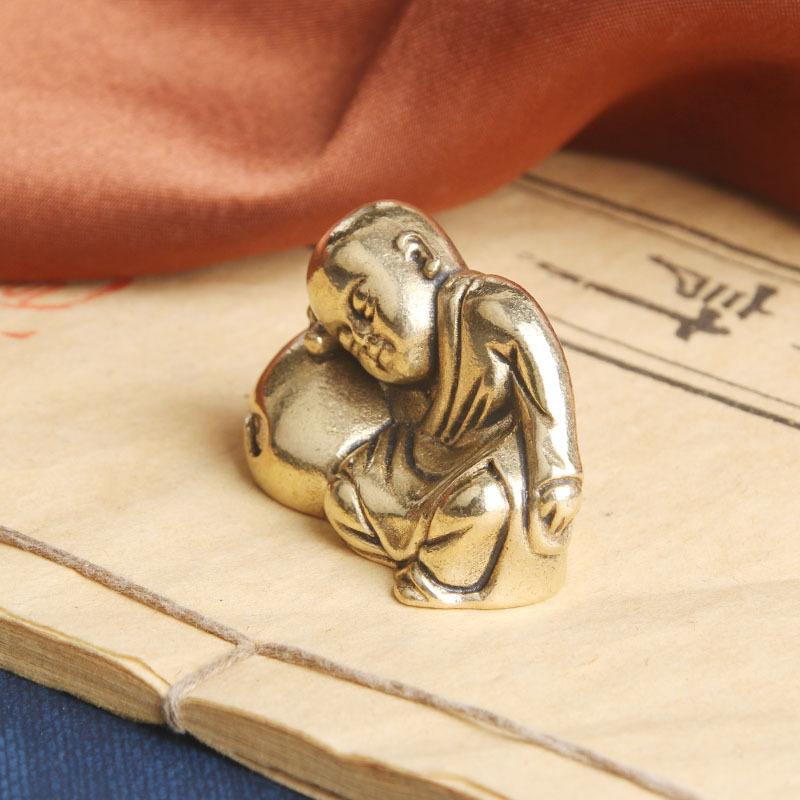 Vintage Brass Zen Little Monk Desktop Ornament Fun Copper Sculpture Craft Tea Pet Decoration Copperware Wholesale