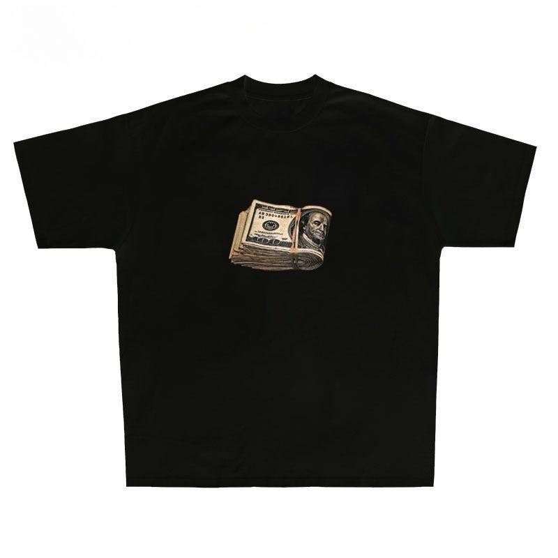 Herbst und Winter Neues Explosives T-Shirt mit Goldmünz-Print für Männer und Frauen Hochwertige Reine Baumwolle Rundhals Atmungsaktives T-Shirt