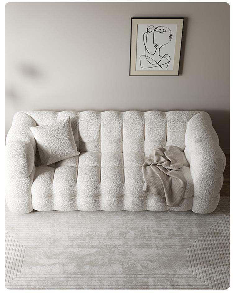 Light French Lambswool Marshmallow Sofa - Small Apartment Three-Seater, Customizable Luxury Living Room Furniture