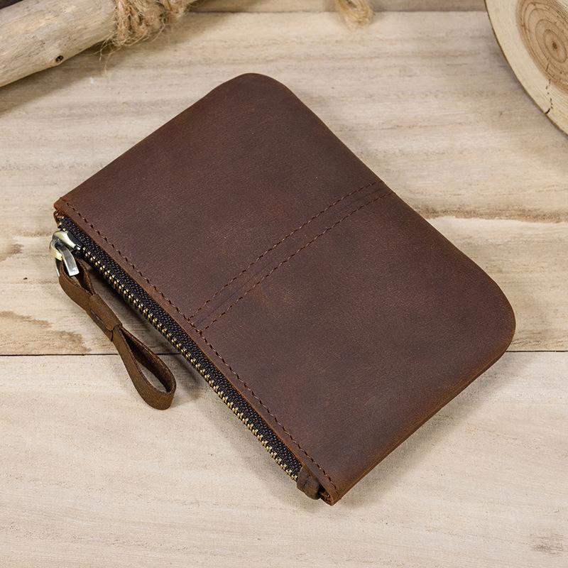 Men'S Crazy Horse Leather Change Bag Simple And Small Card Bag First Layer Cowhide Zipper Small Money Bag 9208