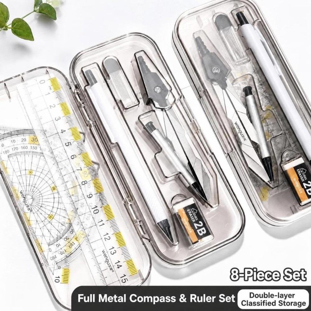 8-teiliges Winkelmesser-Dreiecklineal-Set Schülerzirkel-Set Zeichenzirkel Schulbedarf