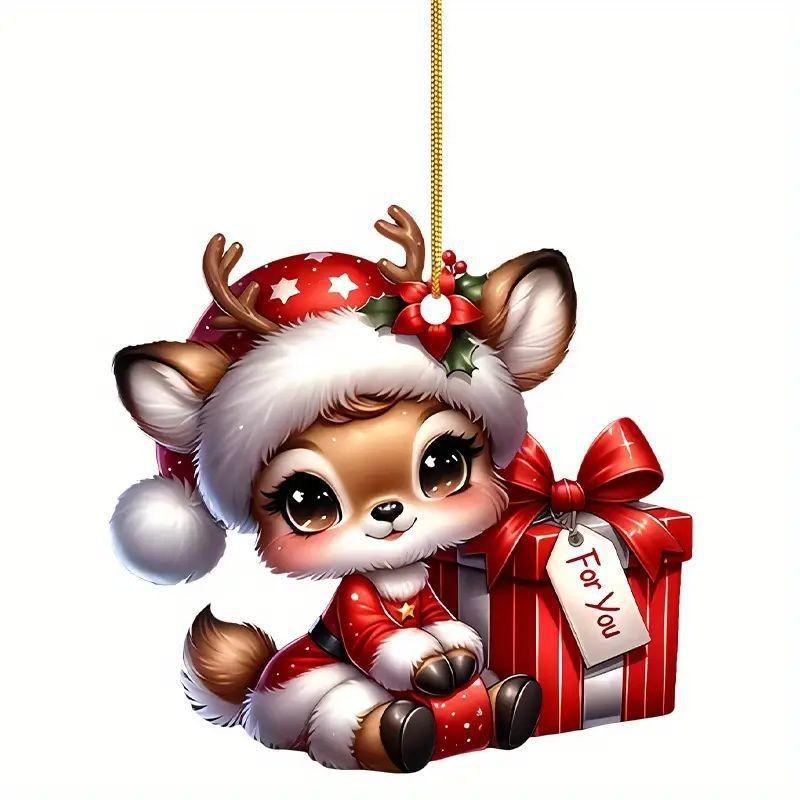 

Acrylic Cheerful Christmas Reindeer Hanging Decoration For Car Rearview Mirror