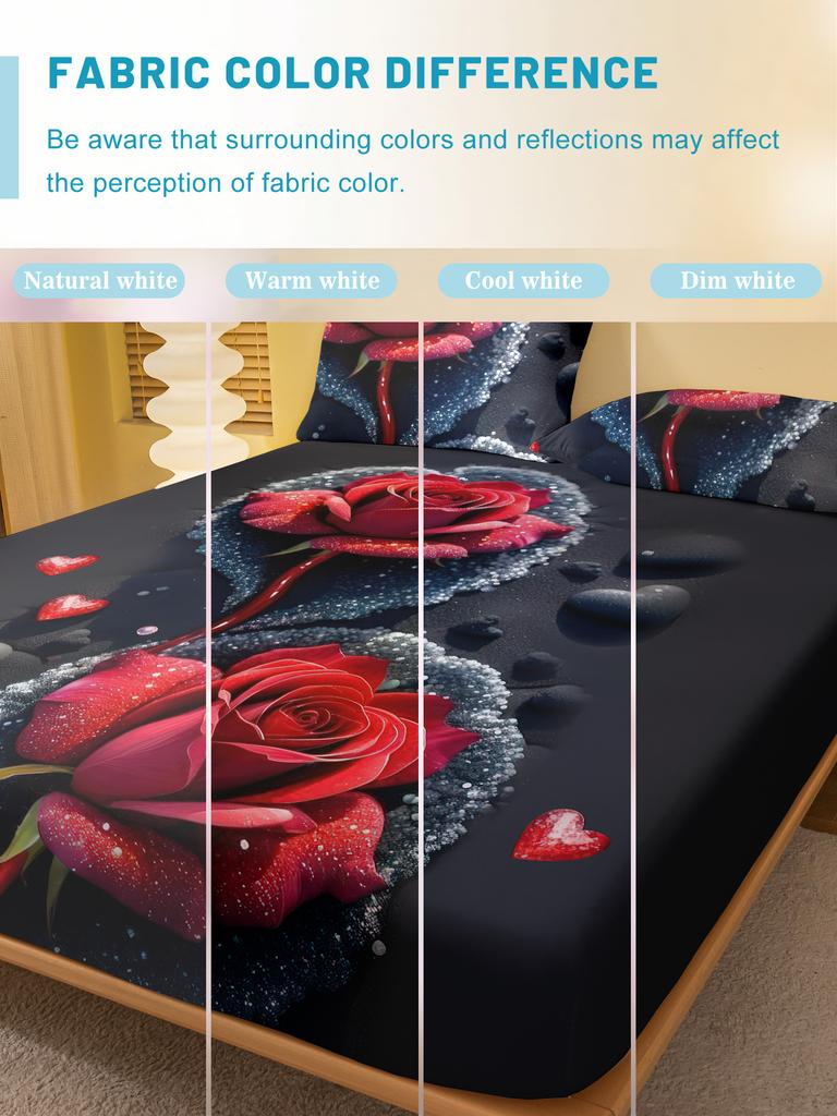 1 Simple modern Plant Flower Red Rose digital printed frosted Fitted Sheet,bedroom printed bed cover,bedding(No pillowcase)
