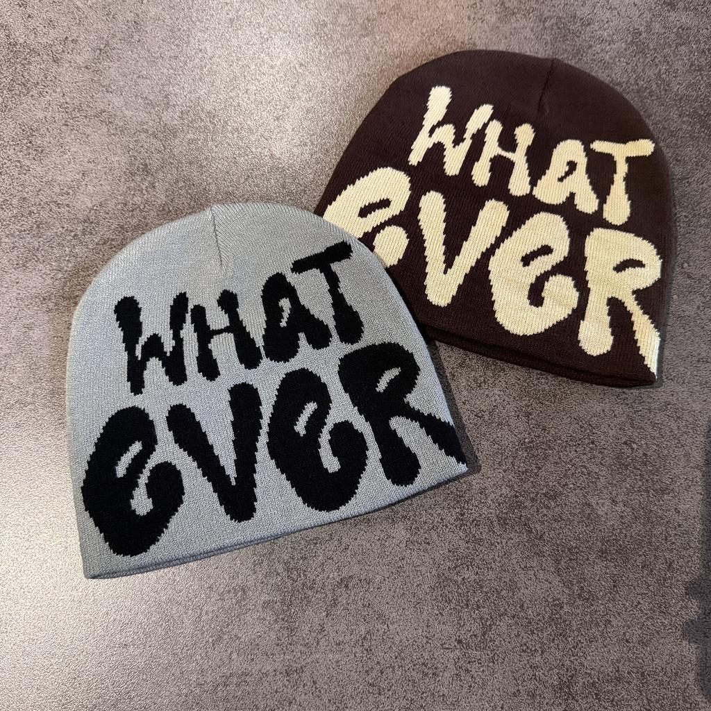 What Ever Lettered Knit Cap Unisex Cold Weather Outdoor Sport Daily Travel Wear
