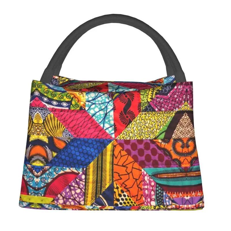 African Kente Cloth Design Lunch Boxes for Traditional Africa Ethnic Pattern Cooler Thermal Food Insulated Lunch Bag Container