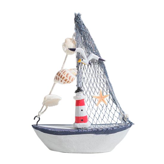 Nautical Wooden Sailboat Models Coastal Beach Style Blue White Ship Tabletop Figurine for Home Living Room Office Farmhouse Decor
