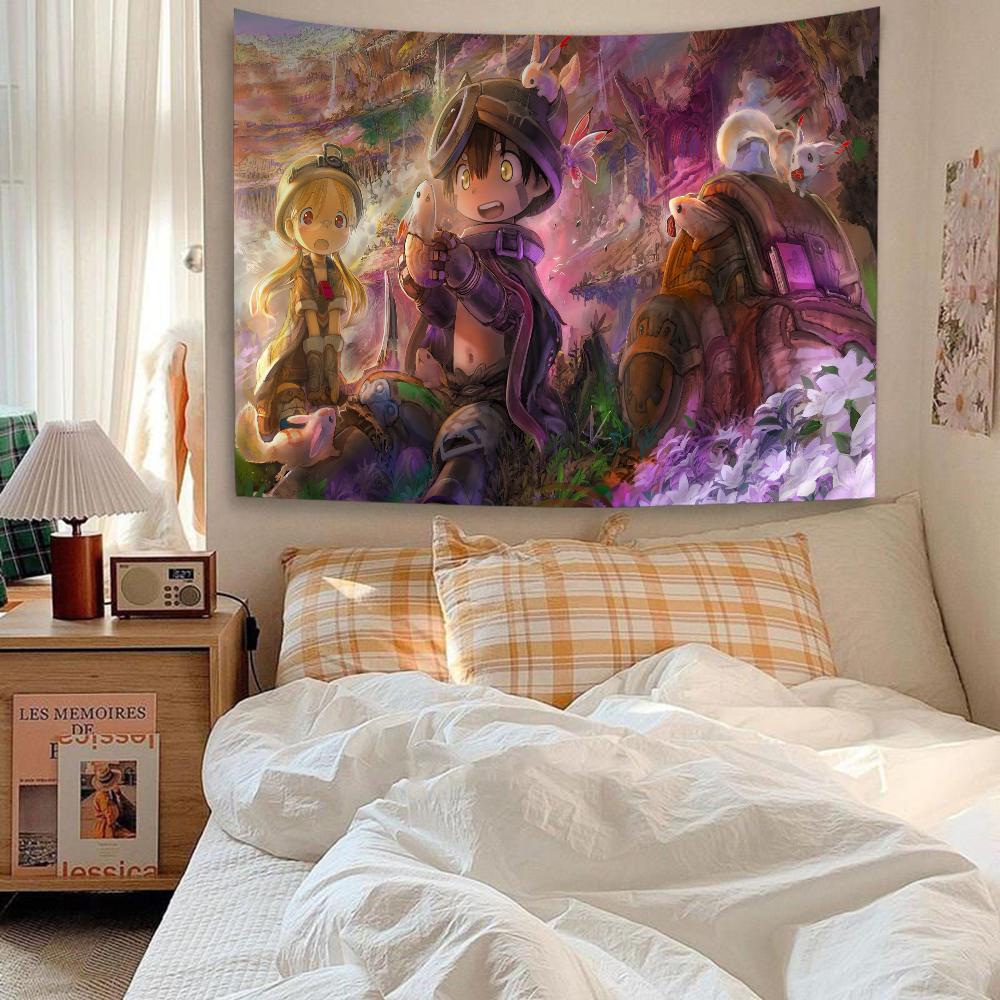 Made in Abyss Angelabenteuer Wandteppich Skurril Grün Anime Wandbehang Perfekt für Otaku Schlafzimmer Fantasie Ästhetik Dekor