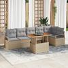 vidaXL 7-Piece Garden Sofa Set with Cushions In Beige Poly Rattan Acacia 3349720