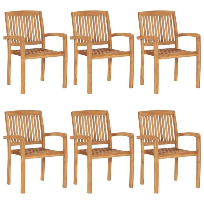 Stackable Garden Chairs with Cushions, vidaXL 6 Pcs, Solid Teak