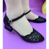 Hollowed-out Soft-soled Sandals Mid-heel Thick Heel Shallow Toe Pointed Rhinestone One-shoulder Strap Women's Shoes Devotion