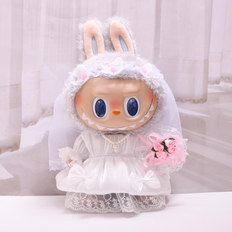 38cm Labubu Plush Doll Casual Outfit Set with Hat (Clothes Only)