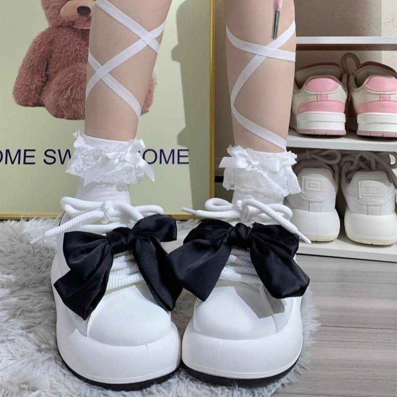 High value bow niche white shoes 2025 spring and autumn new fashion versatile casual thick baseplate shoes women