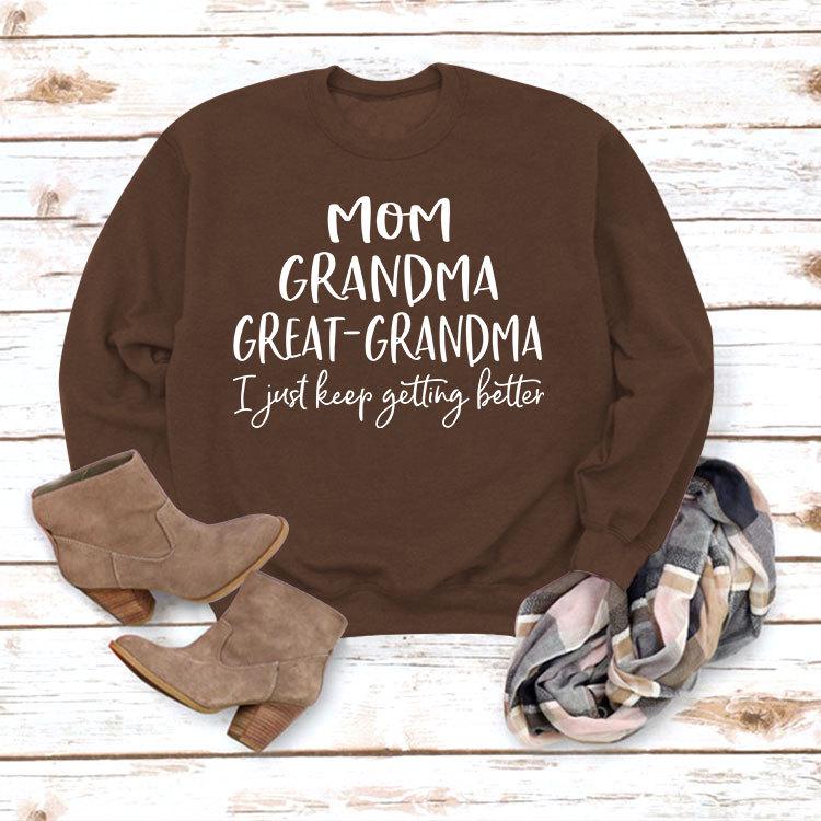 "European & American Fashion Grandma Letter Long-Sleeve T-Shirt, Autumn/Winter, Plus Size"