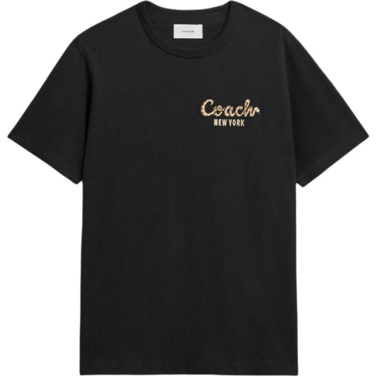 Coach Letter Pullover Round Neck Short Sleeve T-Shirt Men T-Shirts Black CZ933-BLK
