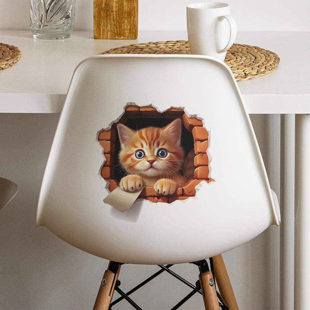 Peek-a-Boo Cartoon Cat Background Wall Sticker for Bedroom Living Room Hallway Self-Adhesive Removable Decal