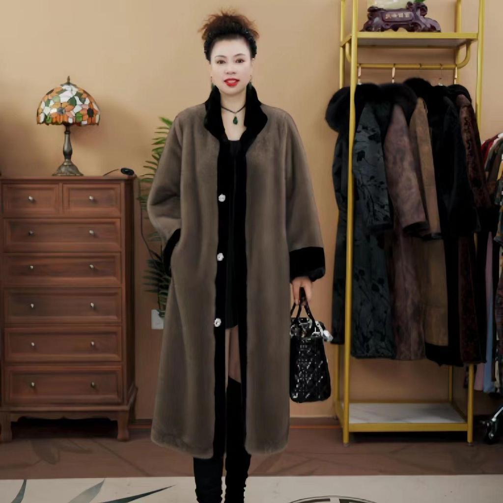 Luksuslik kunstminkkarvmantel pluss suuruses naistele talvemood ema pealisrõivad püstkrae lõdva lõikega elegantne jakk