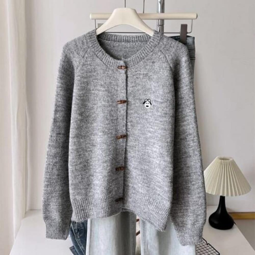 Navava Women Dog Embroidery Long Sleeve Knit Cardigan Nk3560