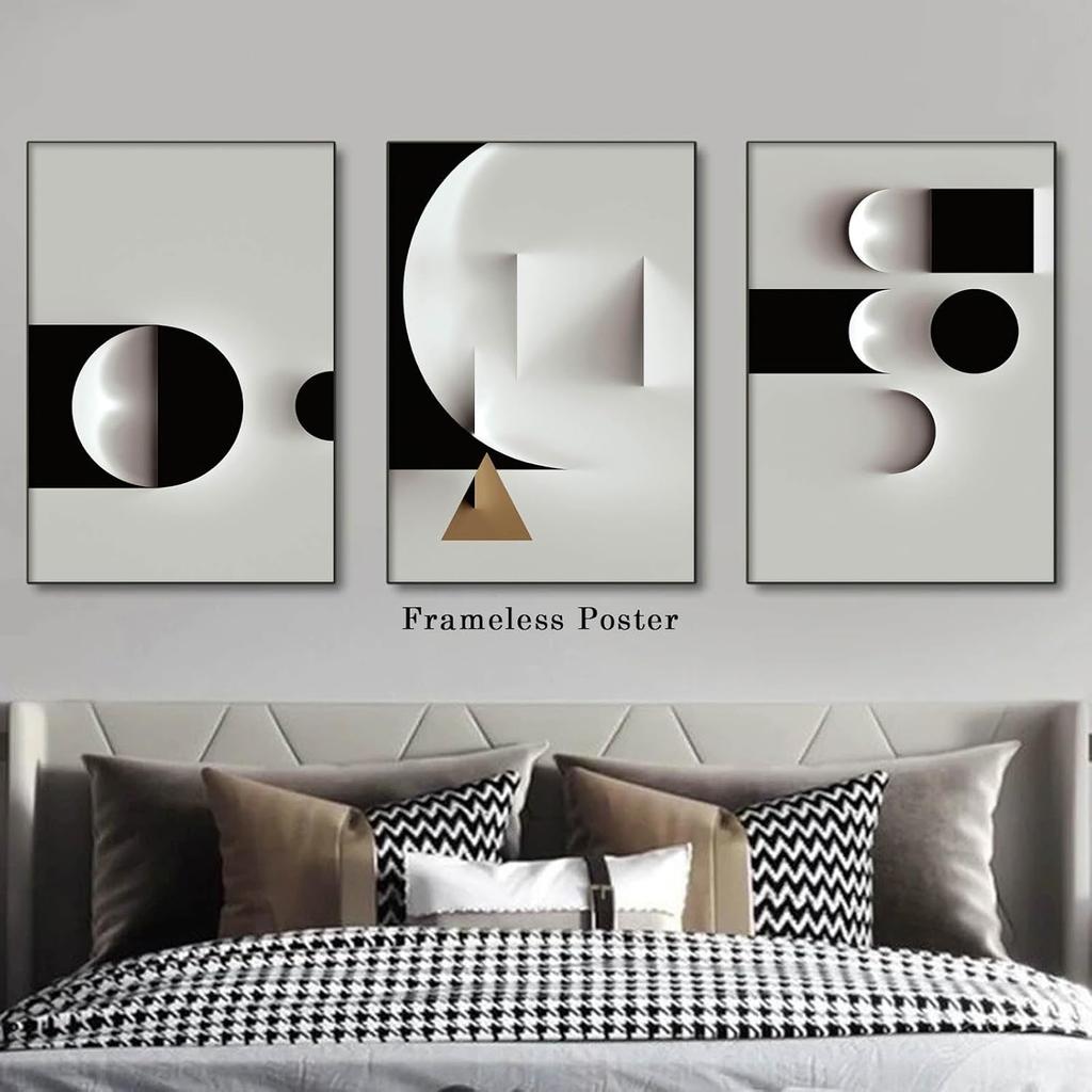 Abstract Geometric Canvas Wall Art Minimalist Black and White Geometric Poster Prints Modern Abstract Geometric Canvas Black and White Grey Abstract