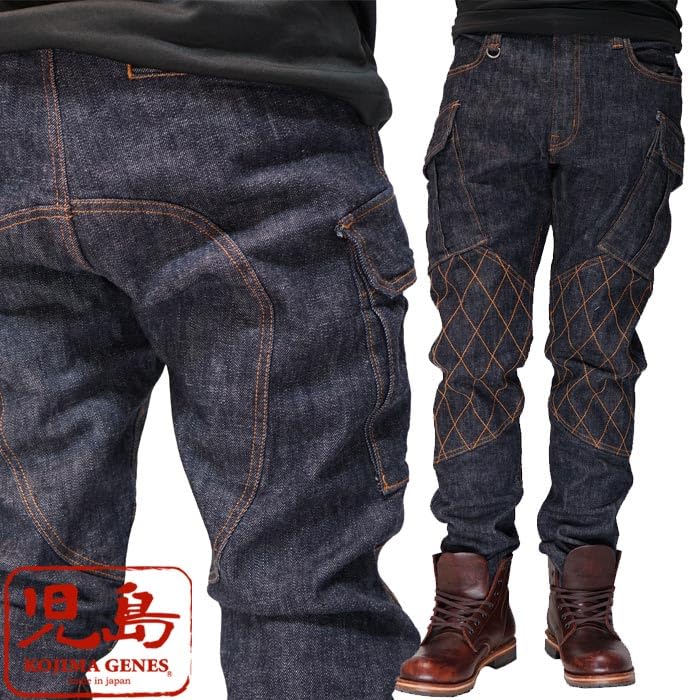 Kojima Jeans KOJIMA GENES 13oz Double Knee Cargo Slim Stretch Jeans Denim One Wash Made in Japan Men's RNB-117 Indigo-30