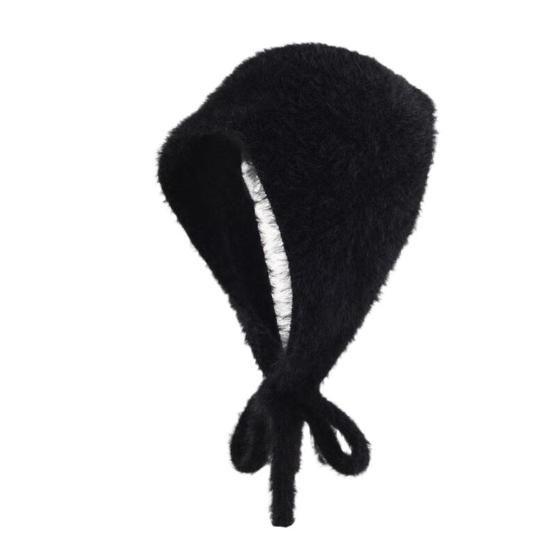 French Knitted Bandana Polyester Plush Solid Color Comfortable and Warm For Women and Girl Daily Use Winter Headwear