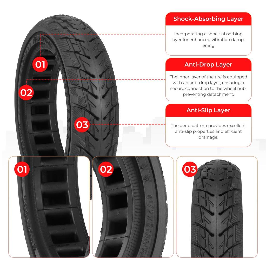 Balck Ulip 8 1/2*2(50/75-6.1) Off-road Solid Tire for Xiaomi Scooters