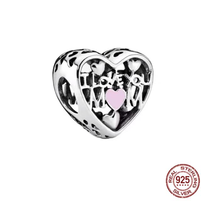 Auténtica Plata de Ley 925 Te Amo Mamá Corazón Abalorio Apto Pulsera Brazalete Dulce Moda Joyería Fina Regalo Para Mujeres