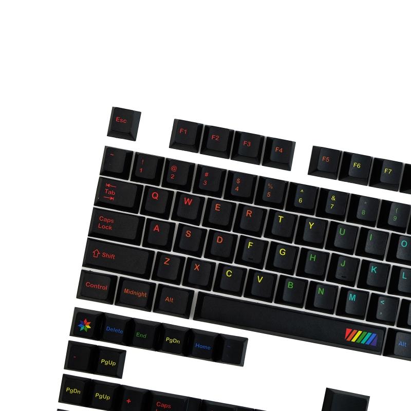 Midnight Rainbow Keycaps PBT Dye Sub for MX Hes  Mechanical Keyboard 142 Keys Fits 61 63 64 65 67 68 80