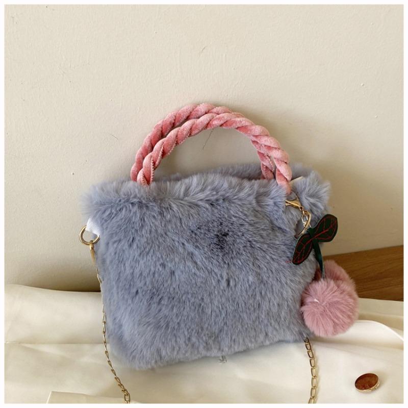 

Cute cherry design girl plush handbag autumn new Mao Mao women shoulder messenger bag One Size