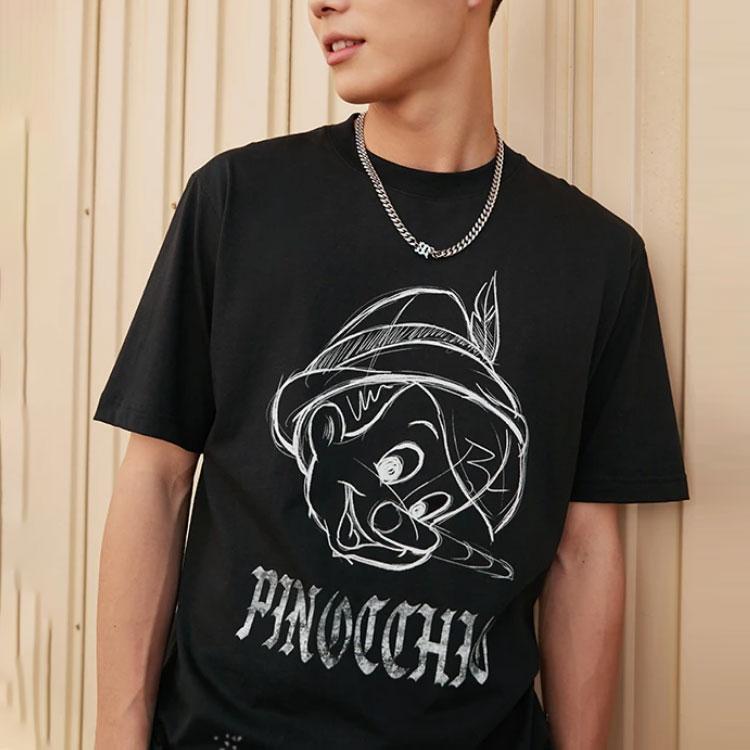 Li-Ning X Disney Pinocchio Series Hand-Painted Cartoon Print Casual Short-Sleeve T-Shirt Men Tops Black AHSS449-5