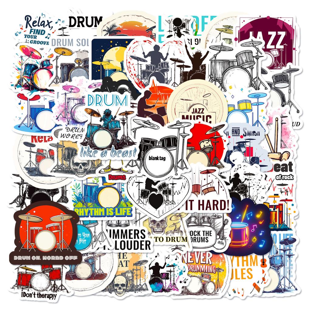 New 50 Rock Instruments Drum Set Cartoon Graffiti Stickers Personalized Creative Trend Decorative Stickers
