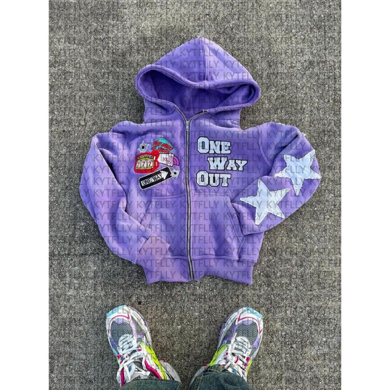 Casual Hooded Zip-Up Sweatshirt Teens Unisex Loose Fit Graphic Print Streetwear Fall