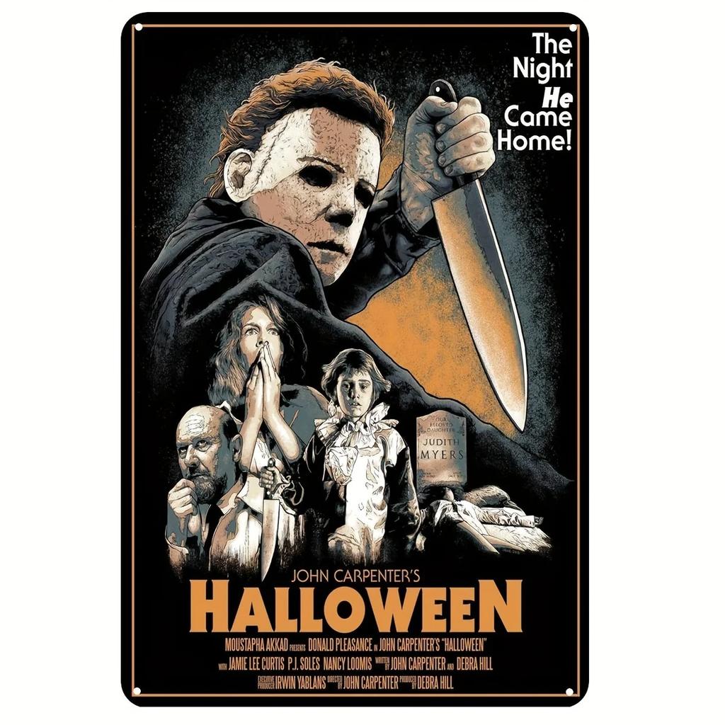 Retro Halloween Metal Sign Horror Movie Theme Shabby Iron Painting Tin Signs Wall Art Man Cave Film Theater Club Home Decoration