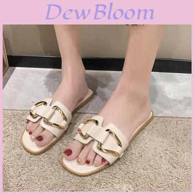 Summer Womens Large Size Pu Slide Sandals With Metal Buckle For Casual Daily Wear